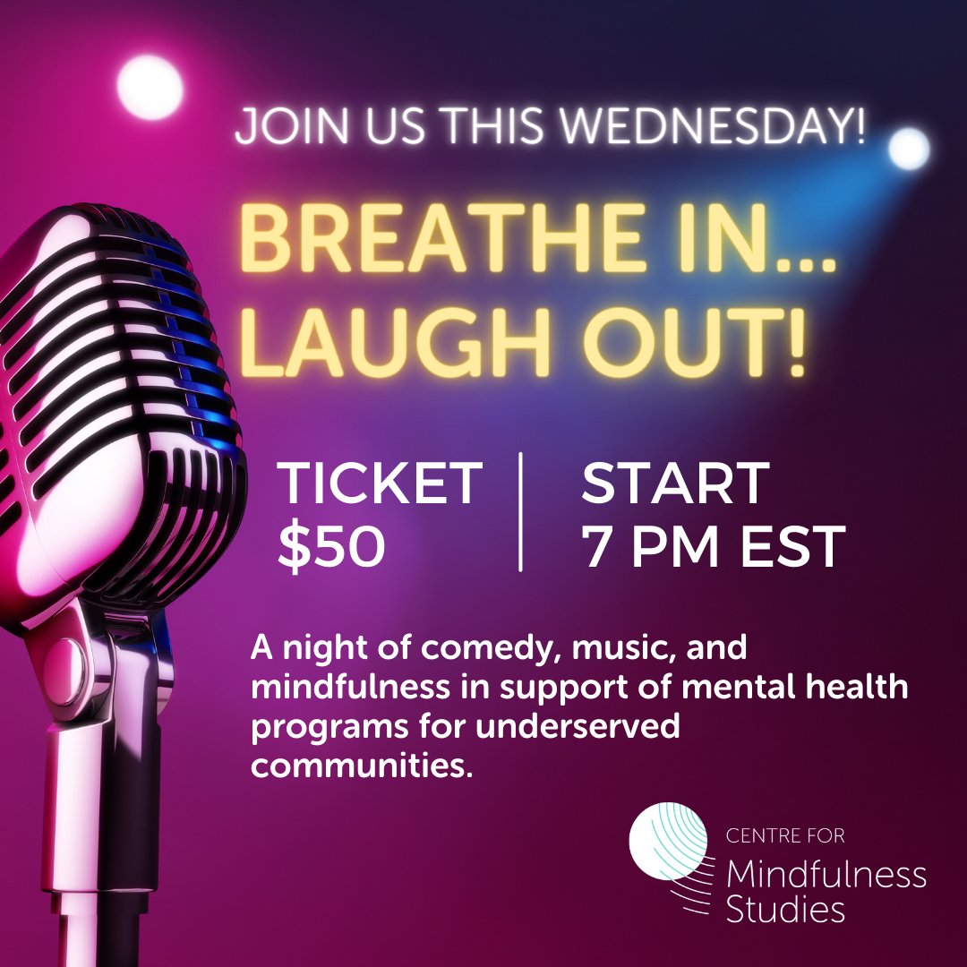 MindfulStudies's tweet photo. TOMORROW! Join us to support free mental health programs for those who cannot afford the care they need. 7pm on Zoom. Purchase tickets or donate here: https://t.co/vmtqbh4Vqo #fundraiser #virtualcomedyshow https://t.co/jLyr31jw7D
