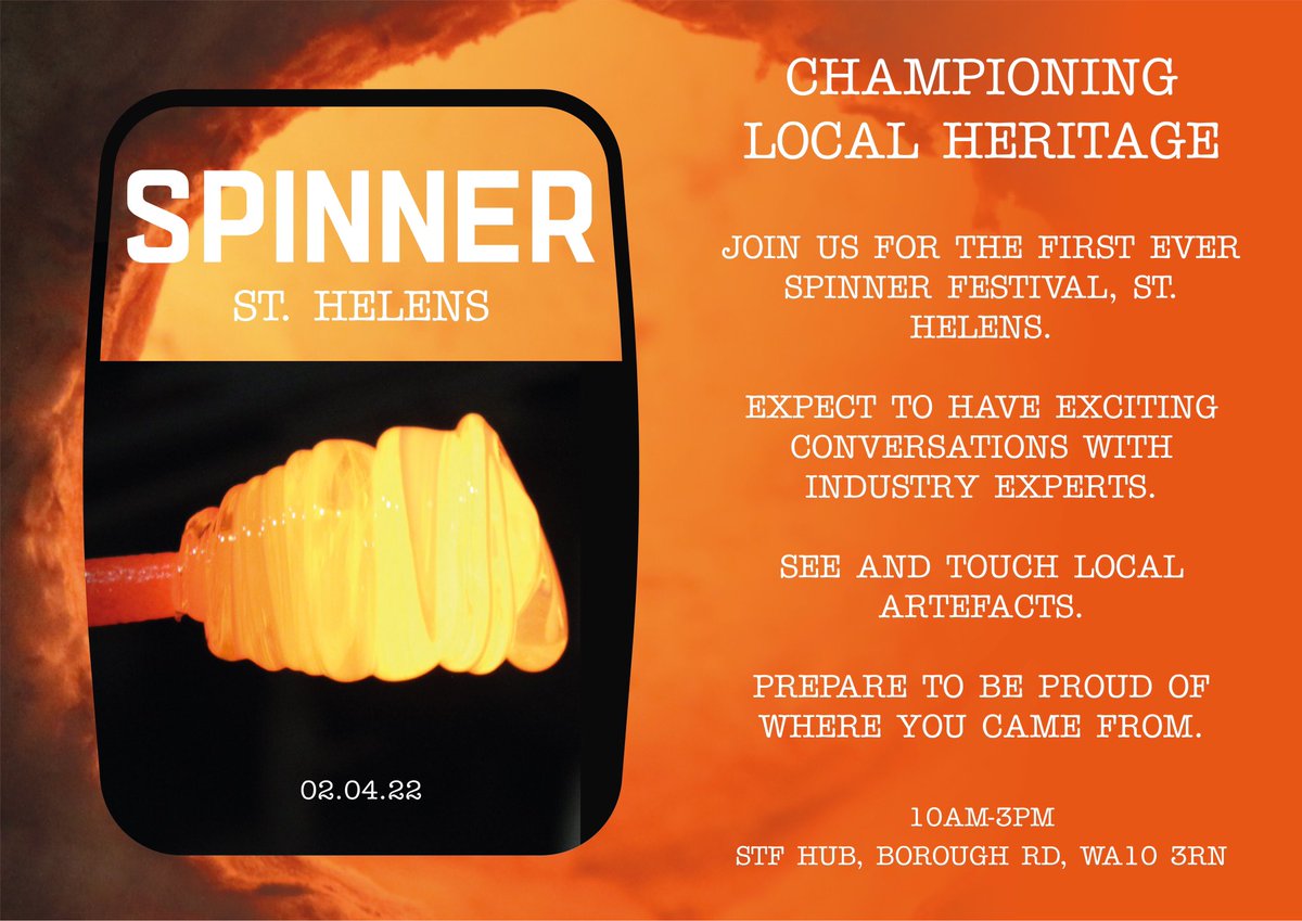 stevesamosa's tweet photo. Looking forward to this pop-up #heritage event at the Livingwell building #StHelens Sat 2 Apr.
#glass #glassmaking #glassware #spinner 
@AndyReidMBE_STF @CanningtonShaw  @TheWorldofGlass @whatsonsthelens @sthelensstar @GlassFutures @TheHeartofGlass @starrigby @wbhospice https://t.co/0leaT4zg4G