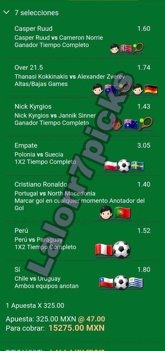 Lalorr7Picks's tweet photo. $300 Para ganar $15,000 mil

SI GANO ESTE PARLAY REGALO $3000 MIL PESOS ENTRE LOS QUE DEN REETWEET 

(TIENE QUE HABER 100 REETWEETS) https://t.co/6XDJxzOli4