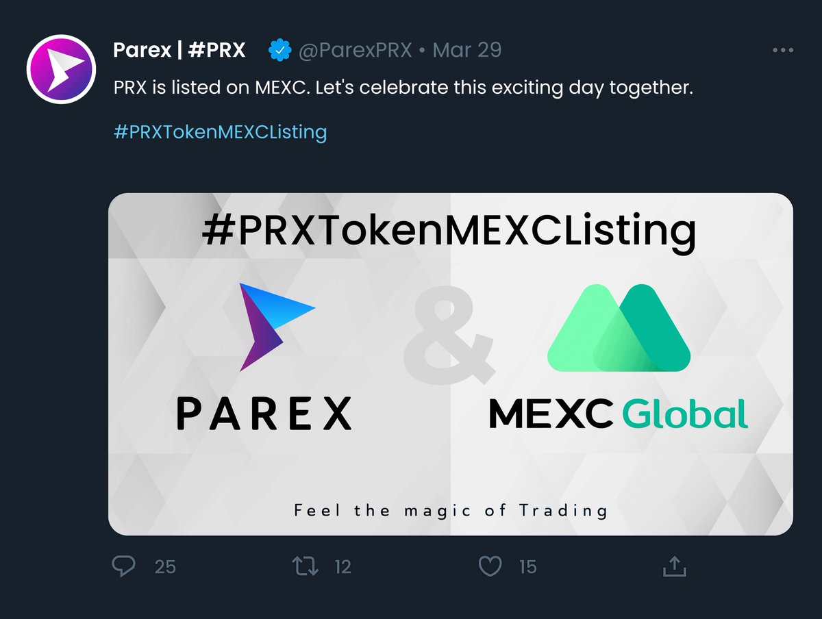 mturkdogann's tweet photo. @ibrahim31660671 TWİTT; #PRX 🔰 (@ParexPRX):
#PRX is listed on #MEXC. Let's celebrate this exciting day together. 

#PRXTokenMexcListing https://t.co/fztUu3CB8z

[permalink]

#PRXTokenMexcListing
@BNBCHAIN 
@parexmarket 
@ParexPRX  
#MVBIV 
#Parex #parexmarket 
#PRX #vote 
#Certik 
#givepower