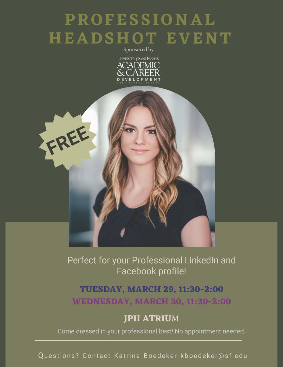 Tuesday and Wednesday this week, FREE professional headshots! 11:30 am - 2:00 pm, PJP II Atrium. No appointment needed! sponsored by AC/DC at USF.