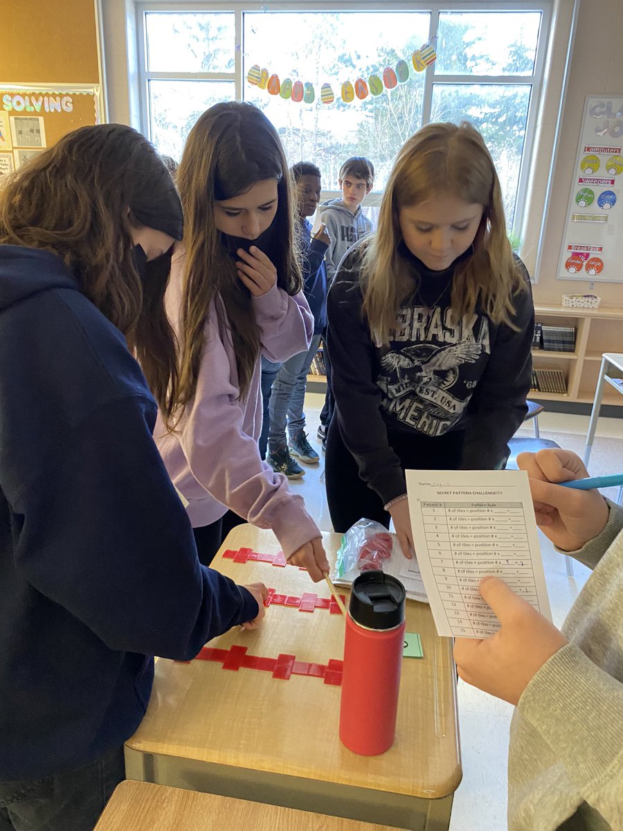 MrsSaturno's tweet photo. It’s the Secret Pattern Challenge! Identifying the pattern rule, the multiplier, and the constant using tiles 🟦✔️❓@stjosephguelph https://t.co/M942LKKKJR