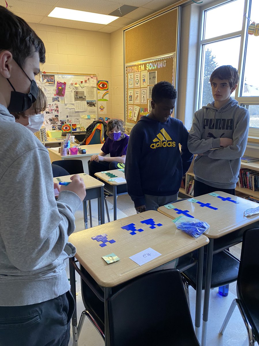 MrsSaturno's tweet photo. It’s the Secret Pattern Challenge! Identifying the pattern rule, the multiplier, and the constant using tiles 🟦✔️❓@stjosephguelph https://t.co/M942LKKKJR