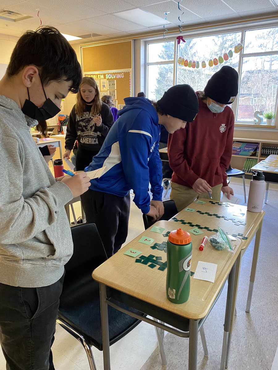 MrsSaturno's tweet photo. It’s the Secret Pattern Challenge! Identifying the pattern rule, the multiplier, and the constant using tiles 🟦✔️❓@stjosephguelph https://t.co/M942LKKKJR