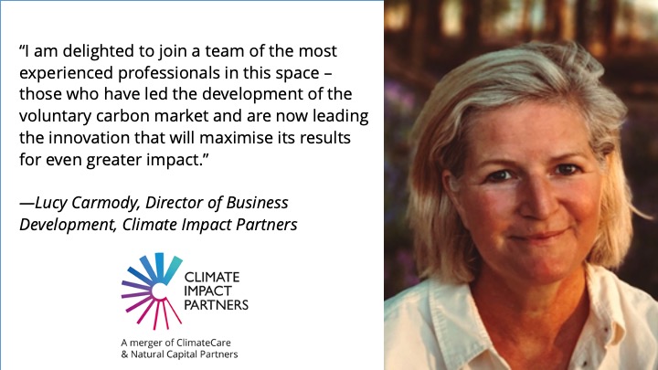 ClimateCare (@climatecare) on Twitter photo We are thrilled to announce that responsible investment specialist, Lucy Carmody, has joined Climate Impact Partners, a merger between @NatCap_Partners and <a href="/ClimateCare/">ClimateCare</a>, to lead its work with investors looking to deploy significant capital in the carbon markets. We are thrilled to announce that responsible investment specialist, Lucy Carmody, has joined Climate Impact Partners, a merger between @NatCap_Partners and <a href="/ClimateCare/">ClimateCare</a>, to lead its work with investors looking to deploy significant capital in the carbon markets.