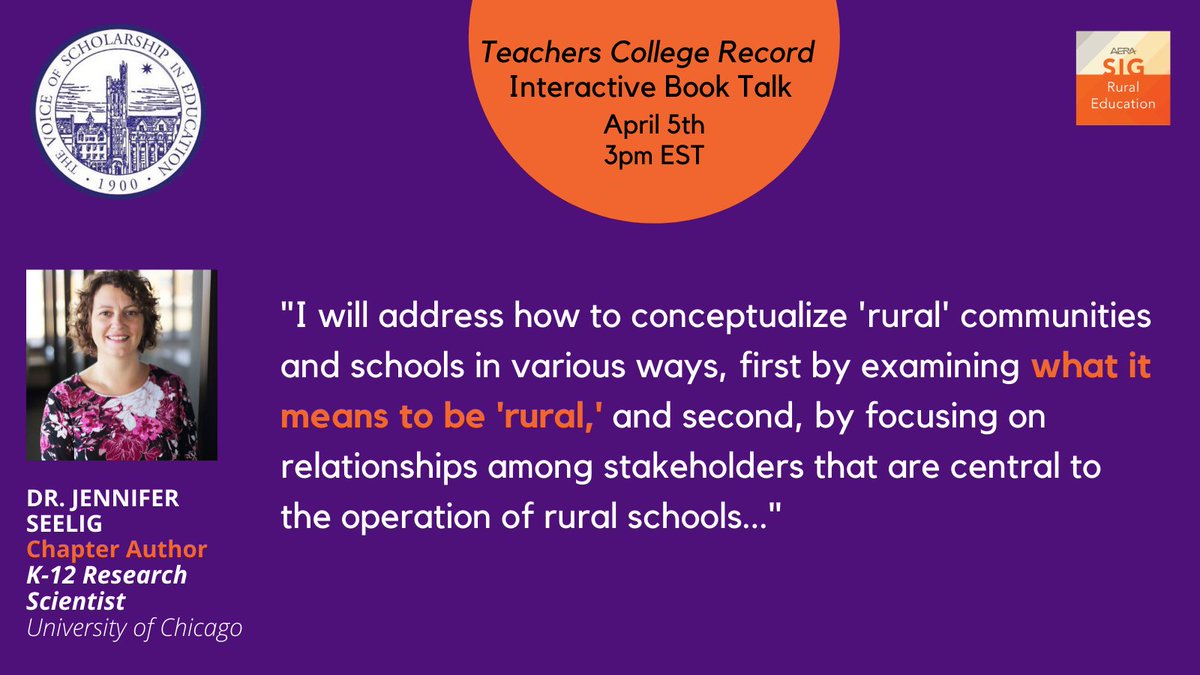 Chapter author Dr. <a href="/jennyseelig/">Jennifer Seelig</a> writes that there are many ways to conceptualize rural communities. Don’t miss out on her discussion of Cultivating Rural Ed with co-authors Dr. Redding &amp; Dr. @CaitlinHowley and TCR reviewer <a href="/Dr_K_Randolph/">Dr. Kathy Randolph</a> on April 5th: bit.ly/RuralEdTalk