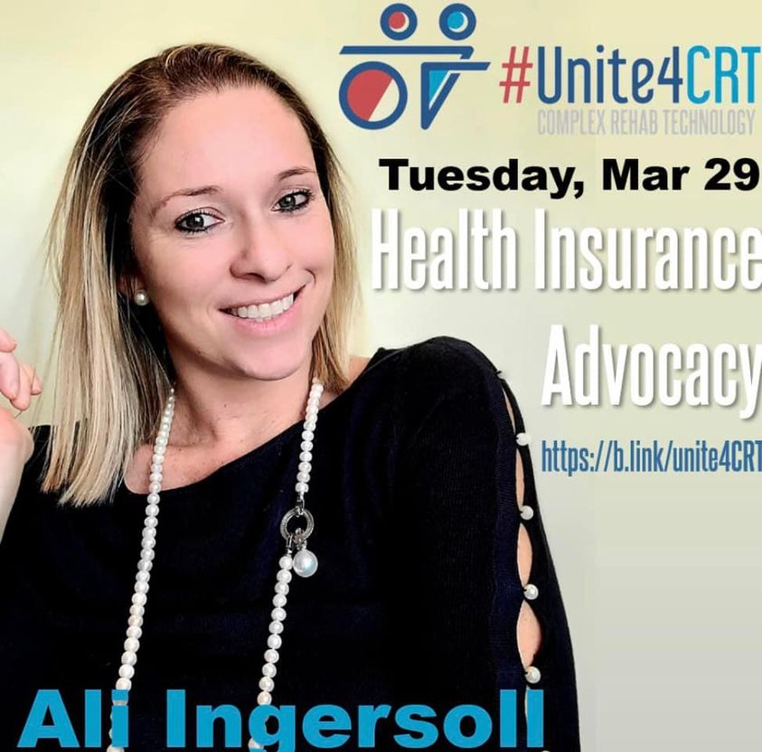 CrtUnite4's tweet photo. Are you a wheelchair user with insurance woes? Have you been denied the equipment that is essential for living life to its fullest? Ali has been there, done that! Join us for a dynamic discussion.  https://t.co/vlvrGFKUz2 https://t.co/8v16Qy7Qy8