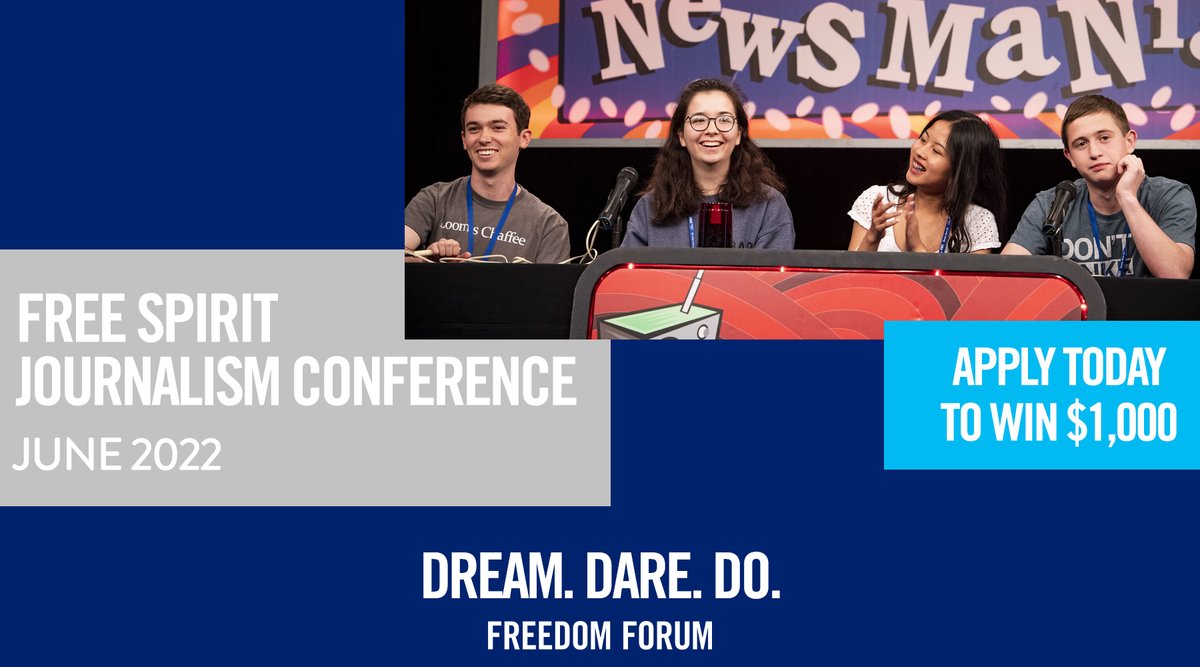 Are you a high school junior with a passion for journalism? Want to earn a $1,000 scholarship? Applications for the 2022 Al Neuharth Free Spirit and Journalism Conference are still being accepted! 

Apply now! bit.ly/2yzjK5L #FreeSpirit22