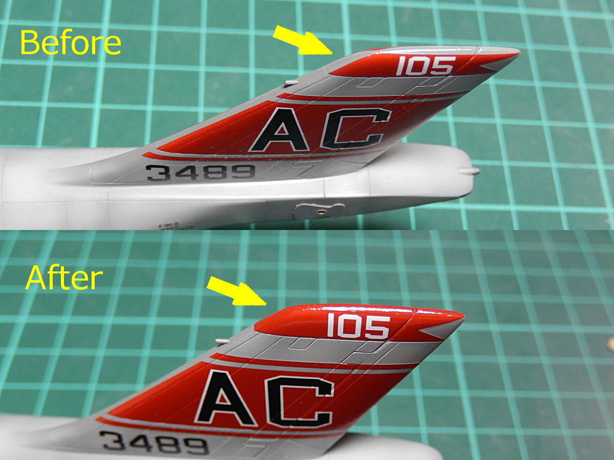 gorimodeler's tweet photo. デカールの各部タッチアップ3箇所。
主翼マーキングのフェンス跨ぎは、機体によって有り無しがあり、この機体にあったかどうか定かでないのですが、自分がやってみたかったので😅
塗装の合い間に、前脚ランディングライトに透明レジン充填😊
#春のアメリカ艦載機祭り
#ソード
#F3H https://t.co/sLuSr06fzK