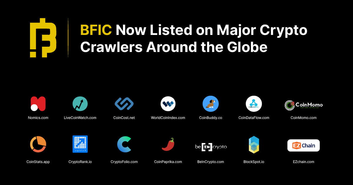 BFIC_io's tweet photo. BFIC has just achieved a major milestone. We are now listen on 20+ major crypto crawlers around the globe!
The world is accepting the ultimate power of BFIC
@CoinMarketCap  @coingecko @LiveCoinWatch  @NomicsFinance  @coinpaprika 

#bfic #cryptocurrency #altcoin #cryptotrading https://t.co/rZltM3EH9z