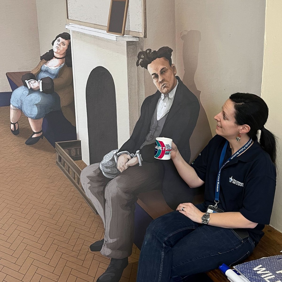 Our team are on site at the West Midlands Police Museum #Birmingham 👮 Here's Heritage Manager <a href="/Corinne_Brazier/">Corinne Brazier</a> with some dodgy characters - vividly illustrated by <a href="/nickillustrator/">Nick Ellwood</a>

<a href="/WMPHistory/">West Midlands Police Museum</a> #police #lockup #installation