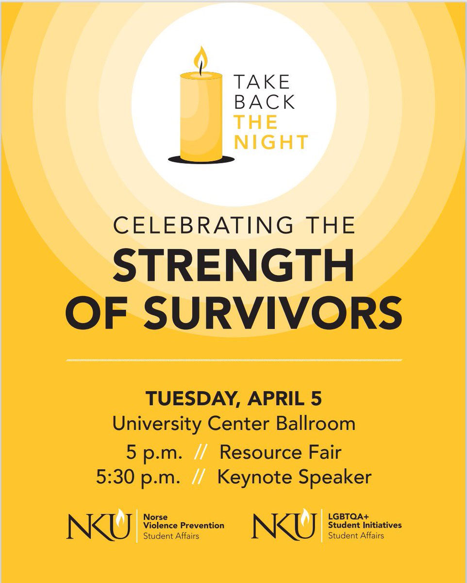 Take back the night will be Tuesday, April 5th! During this evening we will be celebrating the strength of survivors. See you there!