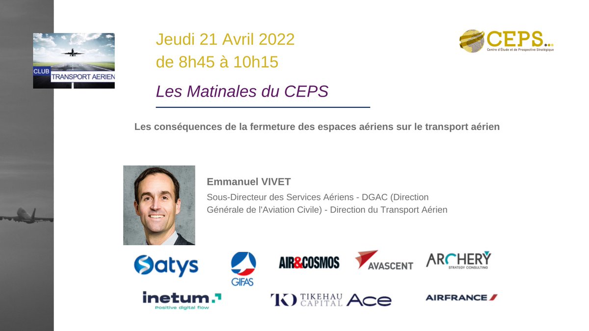 Le 21 avril, retrouvez le Club Transport Aérien et son invité, Emmanuel Vivet.

Le sujet de la session sera les conséquences de la fermeture des espaces aériens sur le transport aérien.

Pour vous inscrire, suivez ce lien : oandb.typeform.com/to/fovLW3Jg?ut…