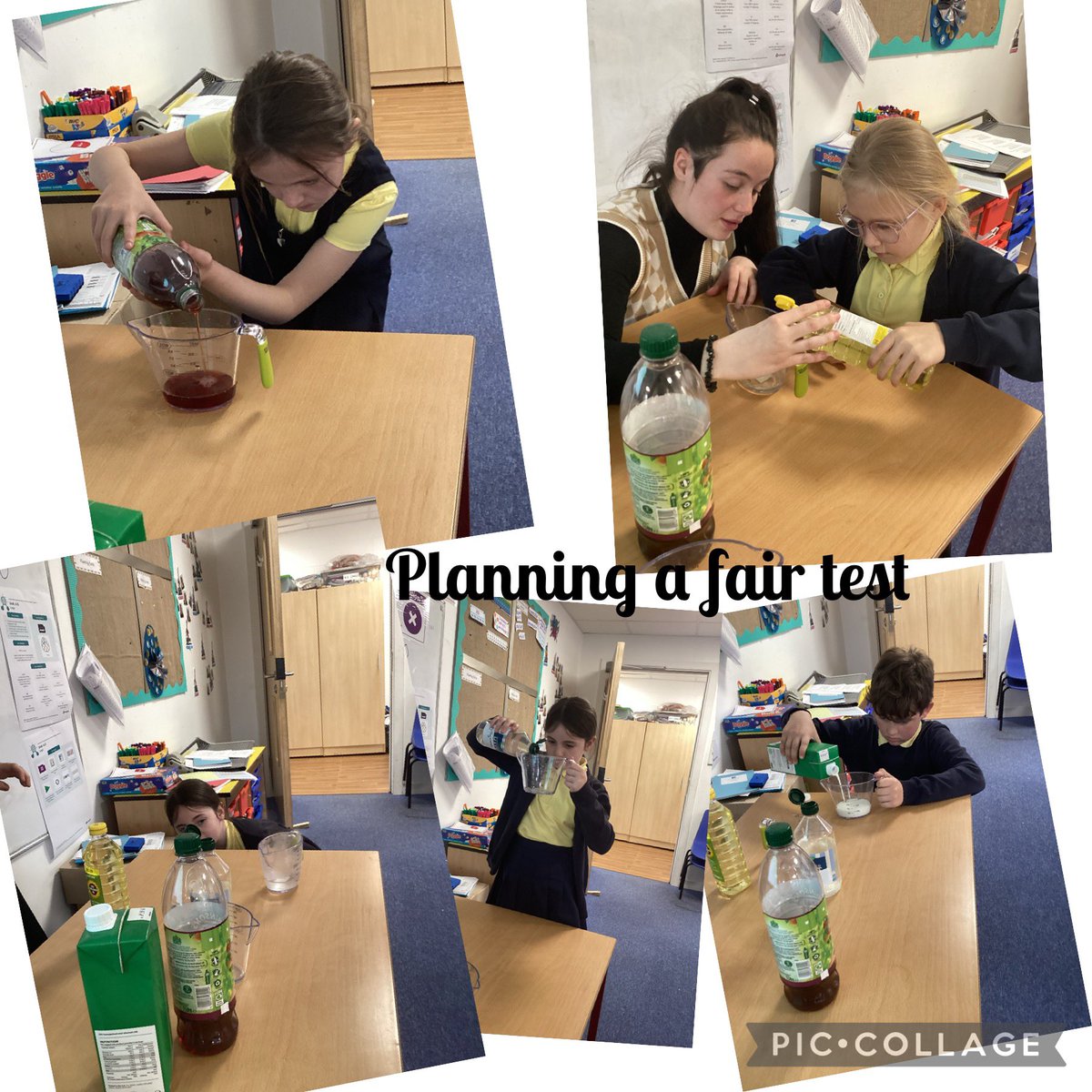 year4stcleopas's tweet photo. In Science, we planned and carried out a fair test. Which liquid would evaporate, milk, vinegar, sun-flower oil and cordial? @stcleopas @year4stcleopas  #loveofscience #notallliquidsevaporate https://t.co/tYB5XtGsVO