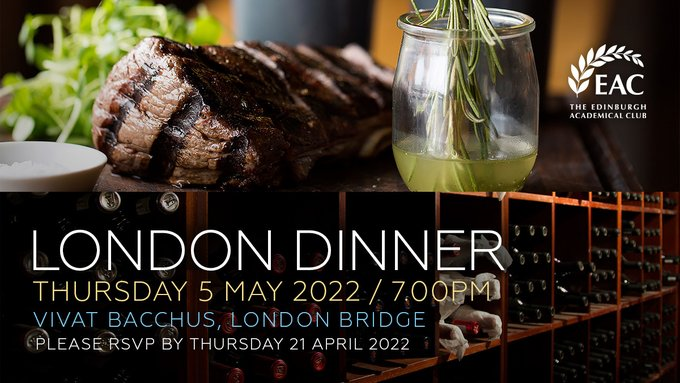 AcademicalClub's tweet photo. The EAC London Branch are delighted to invite Accies to their annual London Dinner, on Thurs 5 May. 

To purchase the discounted dinner ticket, make sure to RSVP before Monday 4th April! 

For more information or to RSVP, please click the link below: 
https://t.co/AGSs3jidfq https://t.co/wuGuwuQasM