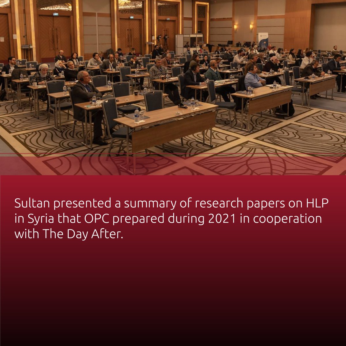 OPC_Syria's tweet photo. The real estate issue in #Syria is extremely complex. 
@sultan_jalaby, our Senior Research Fellow, participates in TDA's first #conference on housing, land, and property #rights, shedding light on the #research work we did in collaboration with @TDA_SY in 2021. https://t.co/rqAFHblyp5