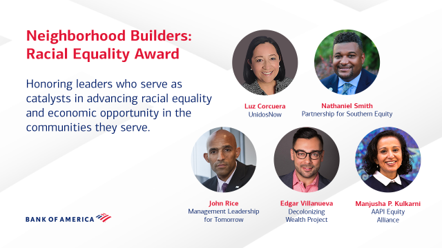 MidgeVSB1's tweet photo. .@BofA_News just announced its inaugural #NeighborhoodBuilders: Racial Equality Award honorees! These leaders are actively working to create systemic change and drive progress for communities of color. Meet this year's awardees: https://t.co/3aem7orj9o https://t.co/1g1mrze6Ss