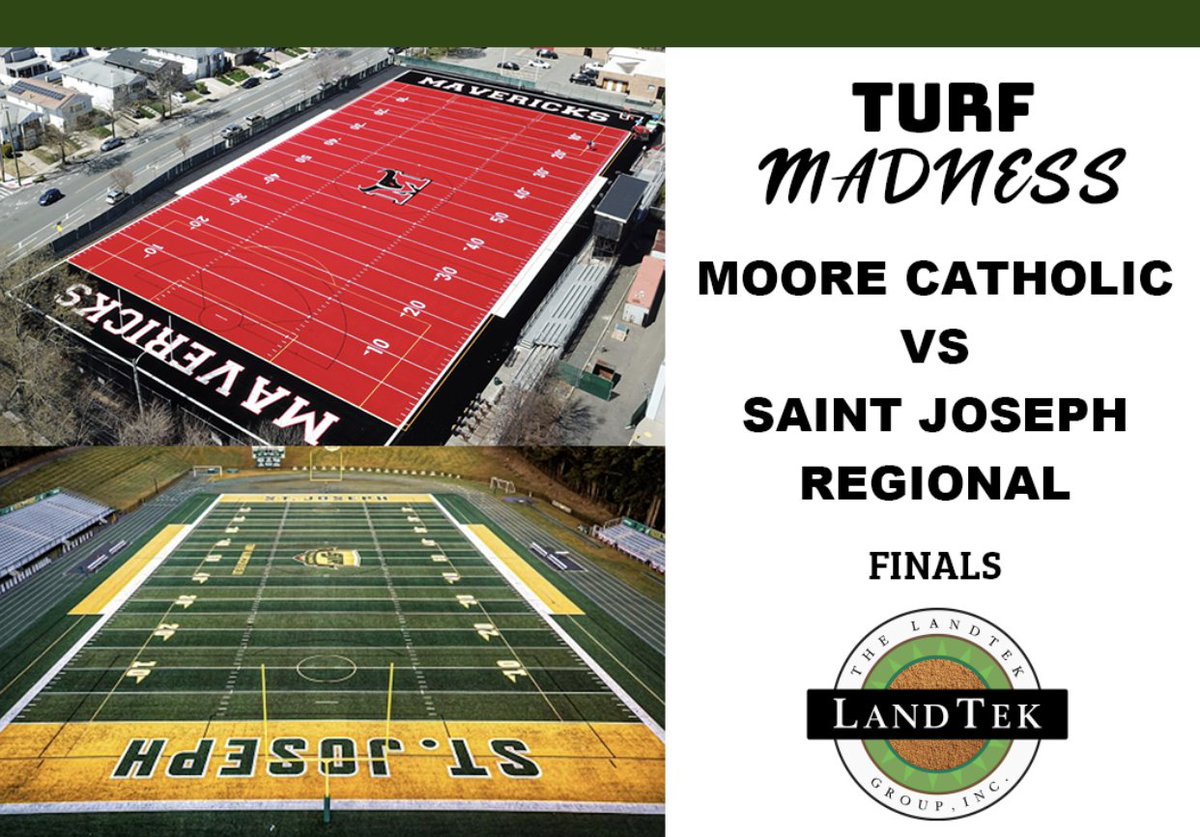 TheLandTekGroup's tweet photo. FINALS LETS GO!!! Moore Catholic vs Saint Joseph Regional. Vote for your favorite field to WIN TURF MADNESS. Comment your vote for 1 point. Retweet with your field for 5 extra votes and follow. @SJRHighSchool @SJRFB @SJRAthletics1 @CoachMarangi @MooreHSFootball @MooreCatholicHS https://t.co/escM6BAoav