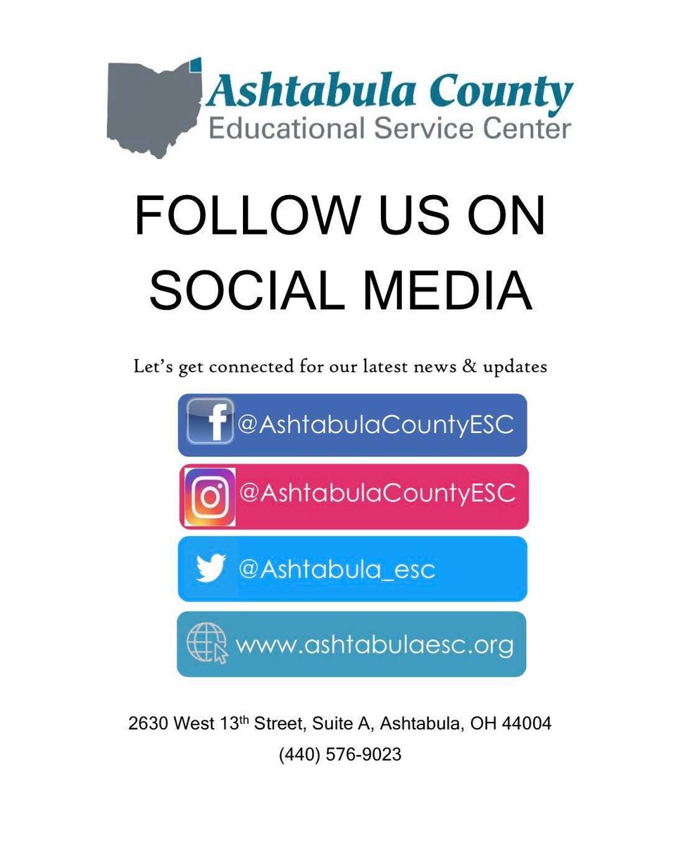 ashtabula_esc's tweet photo. Did you know the ESC has Facebook and Instagram too? Follow us on all of our platforms for up to date information! https://t.co/H9YpwqI6yd