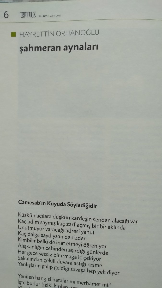 Temmuz dergisinde bu ay artık sonuna geldiğim Şahmeran şiirlerini okuyabilirsiniz. 
<a href="/TemmuzDergisi/">Temmuz Dergisi</a>