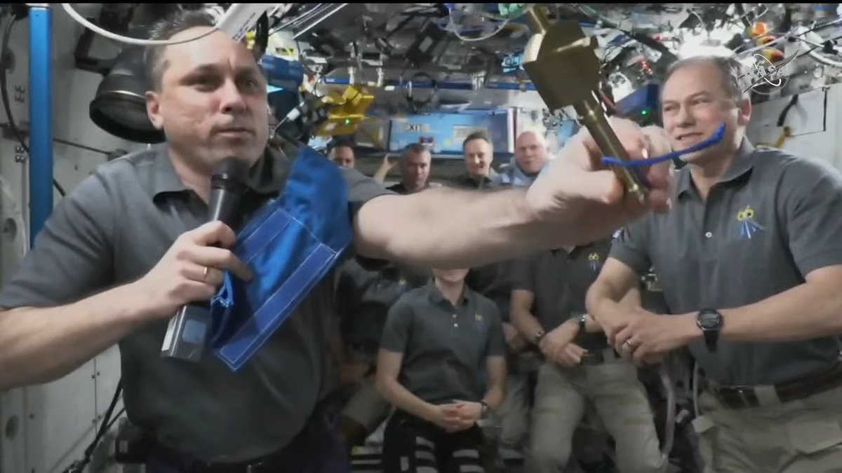 SciGuySpace's tweet image. Very nice ceremony on ISS right now with Russian commander Anton Shkaplerov handing over "key" to NASA astronaut Thomas Marshburn. "On orbit we are one crew. ISS is a symbol of friendship, a symbol of the future of exploration of space."
