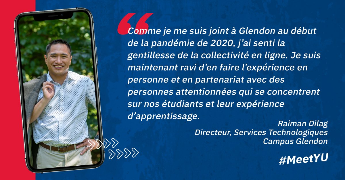 GlendonCampus's tweet photo. GENTILLESSE  -  

Ce que #Glendon signifie pour Raiman Dilag, Directeur des Services technologiques et Hossam Ali-Hassan, Professeur adjoint. 

#MeetYU #YorkU https://t.co/7tNFFQiR7R