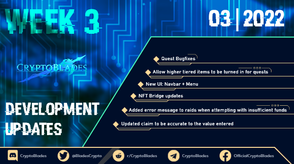 🗒️March Week 3 Dev-Notes🗒️

🙌The #CryptoBlades Devs have absolutely CRUSHED Q1 2022. Tons of awesome updates have been pushed, and they aren't slowing down!

💰If you want to earn daily #Crypto, go to cryptoblades.io and start your #PlayToEarn journey today!🚀

#SKILL
