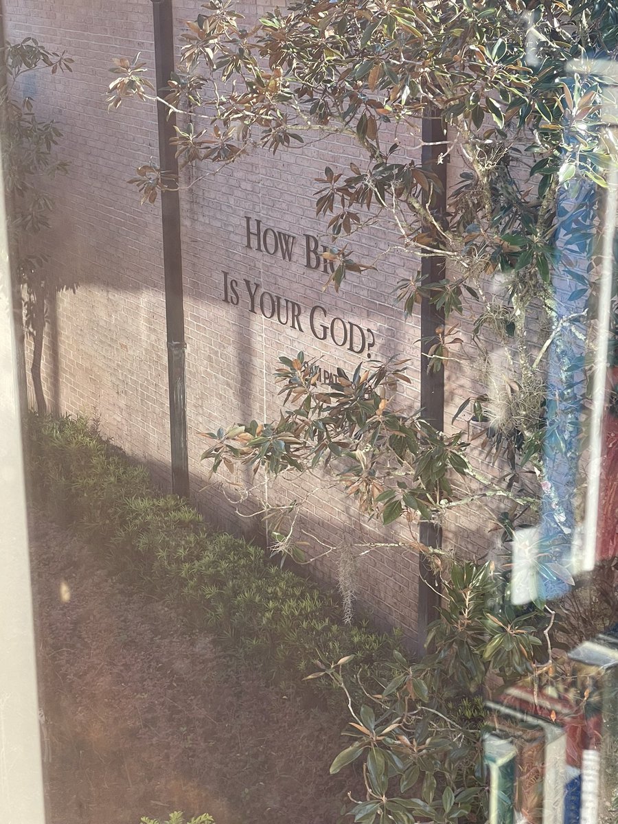 LigonDuncan's tweet photo. When you are looking out the window of the Charles S. “Sherry” MacKenzie Visiting Faculty Room at @rtsorlando, one of the things you see is the Sam Patterson quote that started @ReformTheoSem. “How big is your God?” https://t.co/dCfuSW0ka0