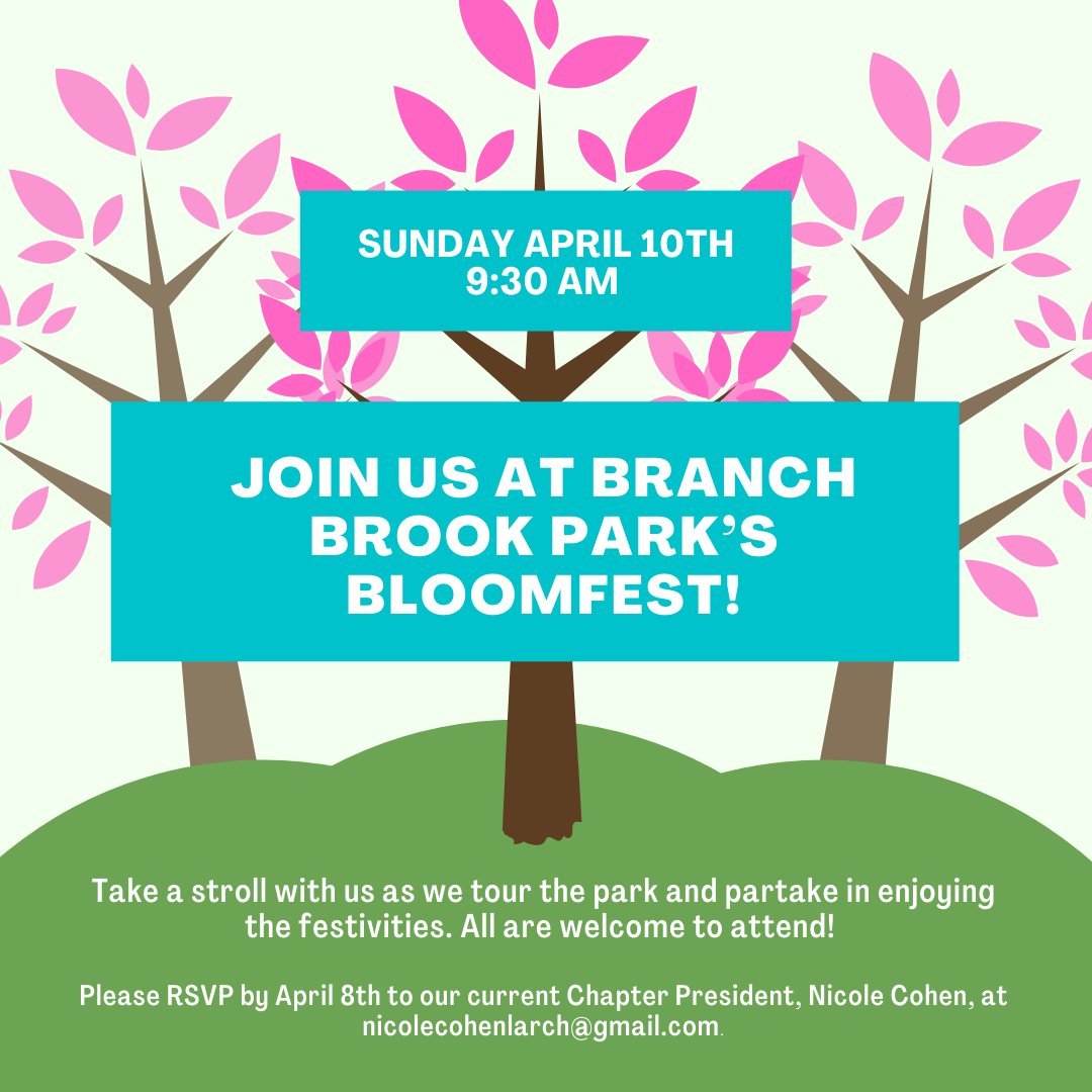 Join us at Branch Brook Park's Bloomfest! Let’s celebrate Olmsted’s 200th Anniversary together by exploring this beautiful park. The event is free but please RSVP if you plan to tour the park with us.