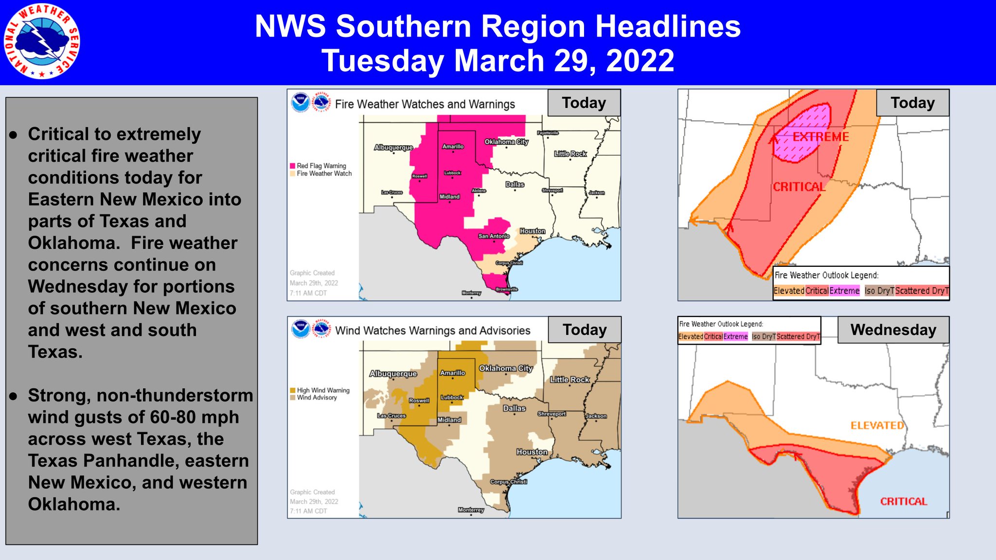 NWS Southern Region on Twitter "3/29/22 Weather highlights through