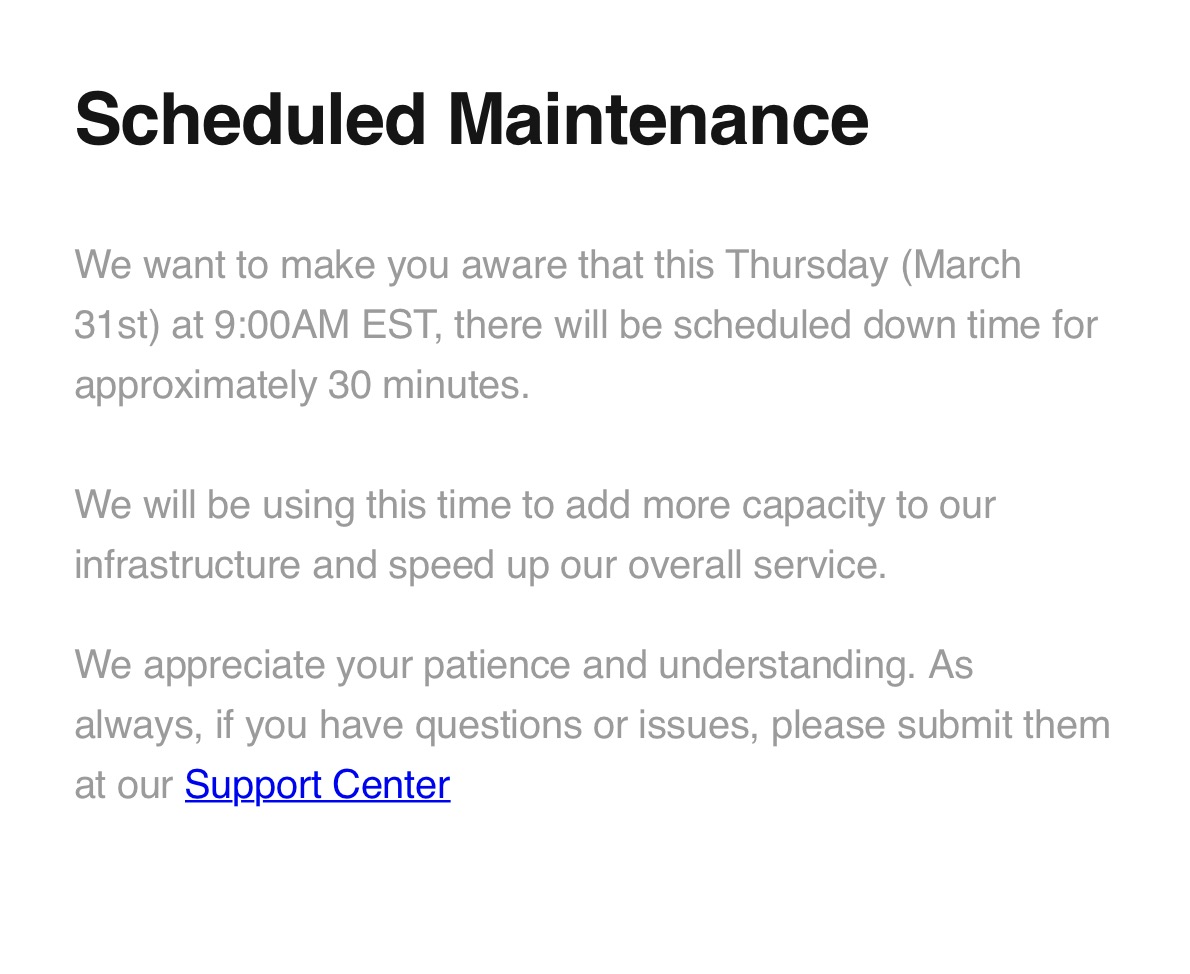 🛠️SCHEDULED MAINTENANCE🛠️

Thursday 9am EST; approx 30 mins.