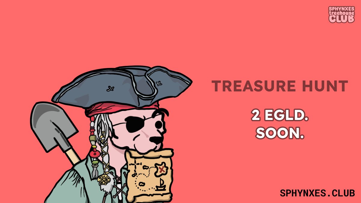 Hey everyone,😺

The Treasure Hunt will soon begin. 

For more details, make sure to join us on Discord and keep an eye out on the announcements channel! 

discord.gg/xgMZB43HST

#NFTCommunity #Elrond #ElrondNetwork #NFTs