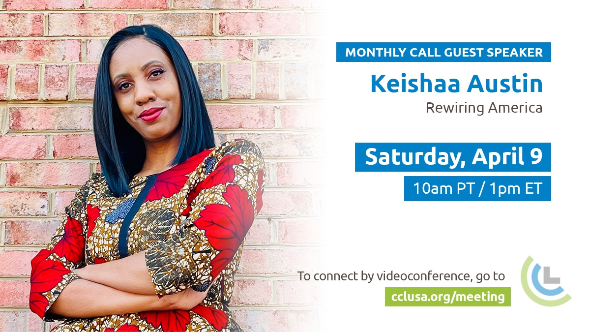 The movement to #ElectrifyEverything is picking up steam! Join our national call April 9 when we'll talk with Keishaa Austin from <a href="/rewiringamerica/">Rewiring America</a> about how we can kick the fossil fuel habit.