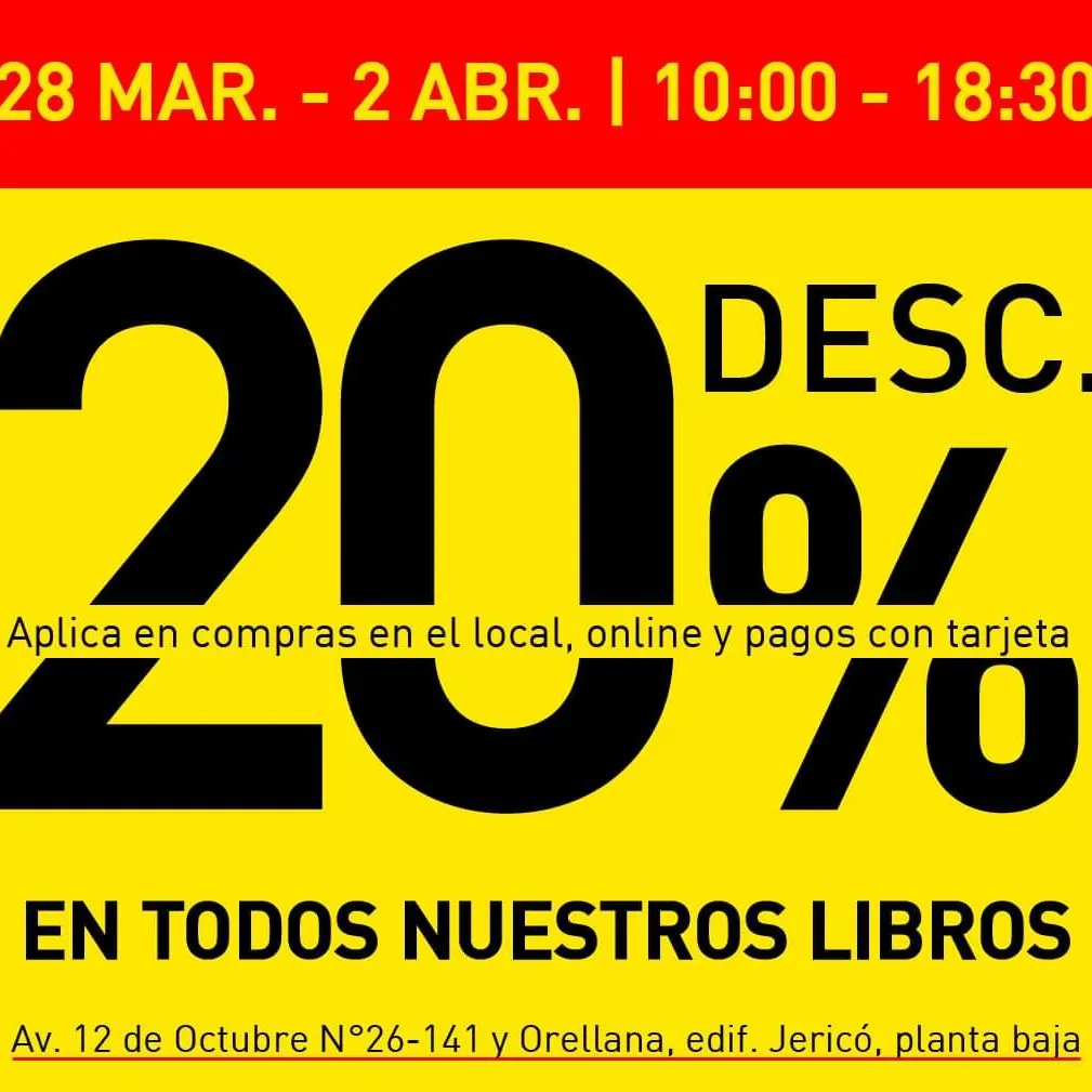 CondeMoscaLibro's tweet photo. DESPEDIMOS NUESTRO SEXTO ANIVERSARIO CON LA MEJOR DE LAS OFERTAS
Amigas y amigos lectores, este mes intenso  lo queremos despedir con la mejor promoción para ustedes: 20% de descuento en todos nuestros libros (en efectivo o tarjeta).
#FelizMartesATodos https://t.co/LzMOHPl7dU