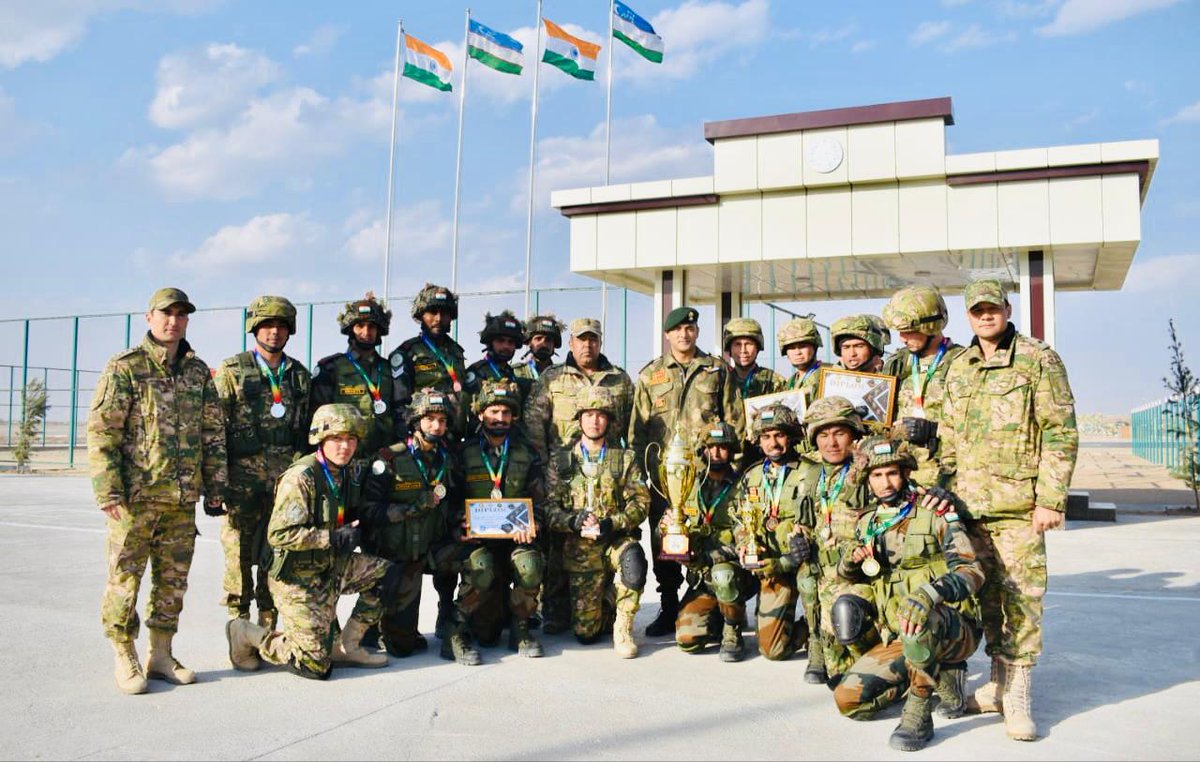 #ExerciseDustlik

India-Uzbekistan Joint Military Exercise #DUSTLIK culminated after an intense validation exercise. The joint exercise has strengthened mutual confidence, interoperability and enabled sharing of best practices between the two Armies.

#IndiaUzbekistanFriendship