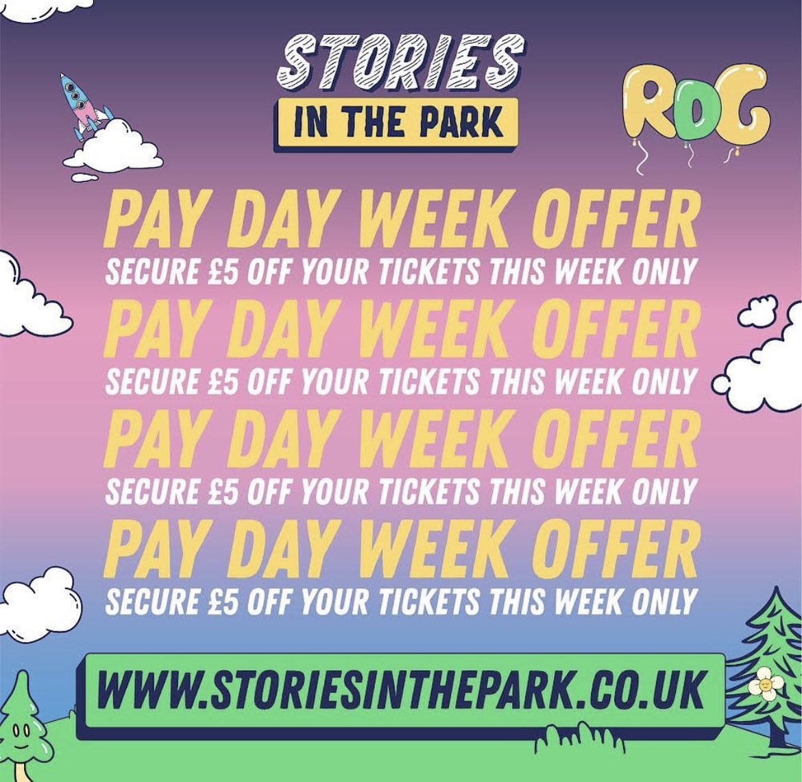 OFFER EXTENDED💶GET £5 OFF YOUR TICKETS THIS WEEK ONLY (Offer Ends Sunday 3rd 23:59)

The perfect opportunity to secure your Stories In The Park 2022 Tickets🎪

We’re levelling up this year - you don’t wanna miss it☀️