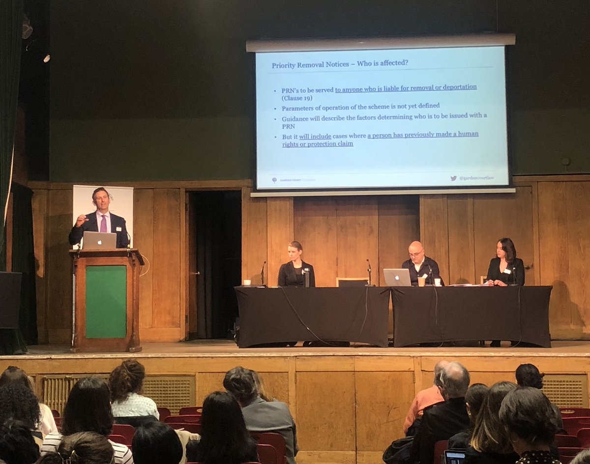 gardencourtlaw's tweet photo. Next up Garden Court’s @DavidJonesHJT, @GraceLilyC & @EvaMDoerr discussing ‘priority removal notices, ouster of onward appeals & late disclosure’ #NABBConference #NationalityAndBordersBill #NABB https://t.co/F1JCeLiY6L
