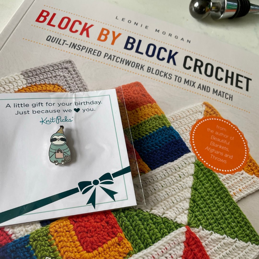 H6DesignInc's tweet photo. My birthday came early. I ordered my free birthday pin from @Knit_picks, and I also picked up this book of crochet blankets inspired by quilts. I am feeling the urge to crochet again lately.  #happybirthdaytome #birthdaygirl #slothpin #crochetbook 
#itsmybirthday #mybirthday https://t.co/b3fHPgiW6D