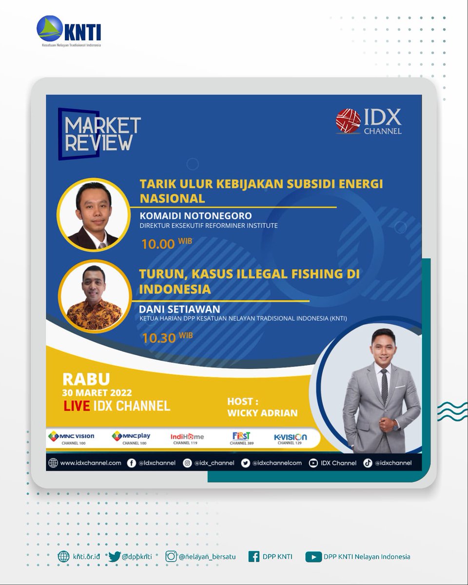 Ketua Harian DPP KNTI <a href="/danisetiawan05/">Dani Setiawan</a> akan hadir sebagai narasumber dalam acara <a href="/idx_channel/">IDX CHANNEL</a> ---

#ILLEGALFISHING #FISHERMAN #INDONESIA