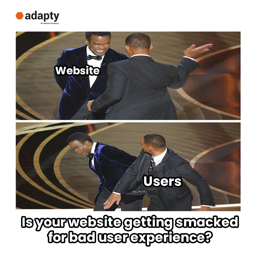 adaptyinc's tweet photo. How users wish they could smack an #eCommerce site with bad #UserExperience (UX).
Let #Adapty #UXSolutions save face of your website and elevate your business!

#trendingmemes #memes #ecommercememes #willsmith #willsmithchrisrockmeme #willsmithcrhisrock https://t.co/5ZKl9Rj1vm