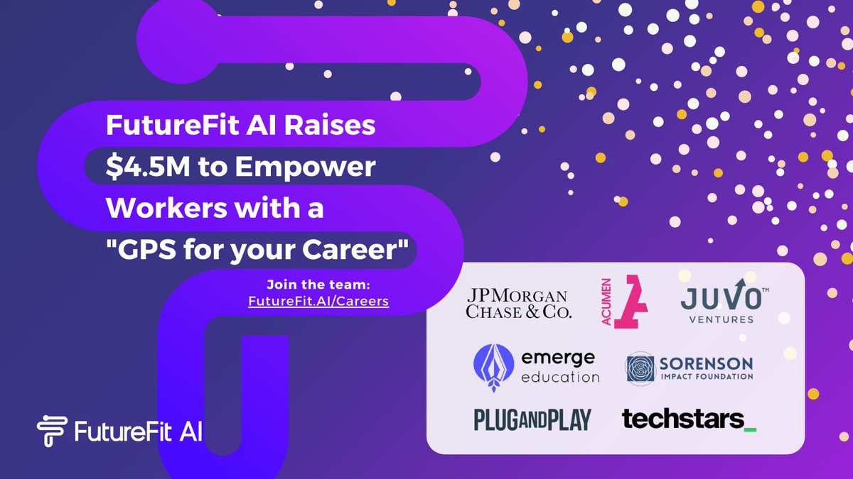 Thrilled to announce FutureFit AI’s first funding round! 🍾

FutureFit AI raised $4.5M in a round co-led by <a href="/jpmorgan/">J.P. Morgan</a> and <a href="/Acumen/">Acumen</a> to help us empower millions of workers globally with a "GPS for your Career"

Join our team: FutureFit.AI/Careers

Full PR: tinyurl.com/futurefitai-fu…