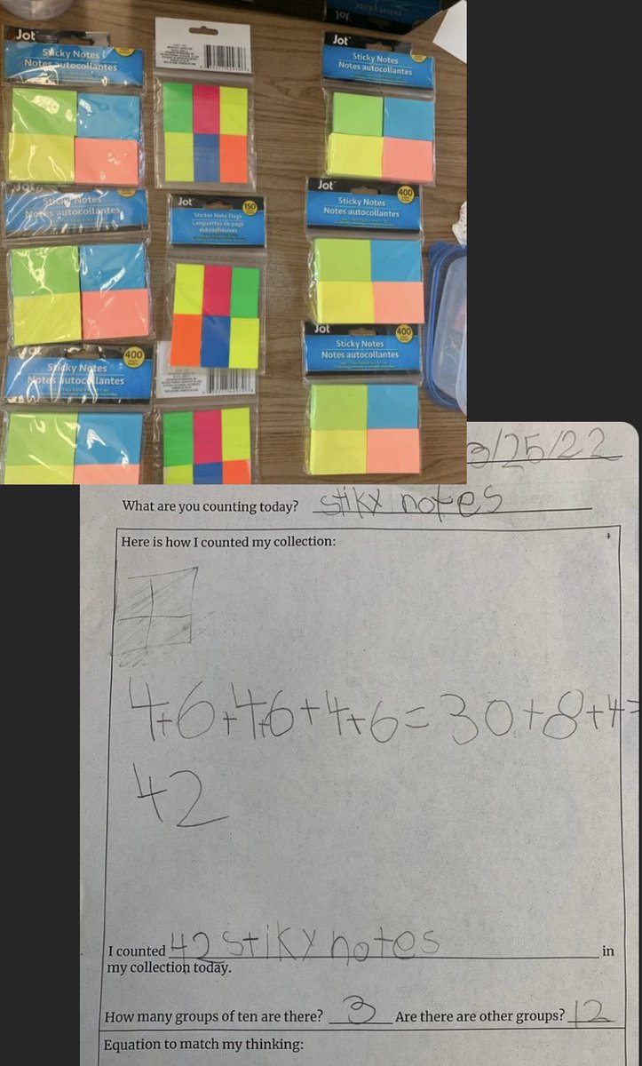 sueh_k's tweet photo. Really thinking about the lens of “what does this student understand and what are they still working on?” as my Ss continue to dig deep in our counting practices and daily problem solving ✨
#cgi #countingcollections #packages #firstgrade #Equalshare #assetbasedteaching https://t.co/TAlfy7Jkup