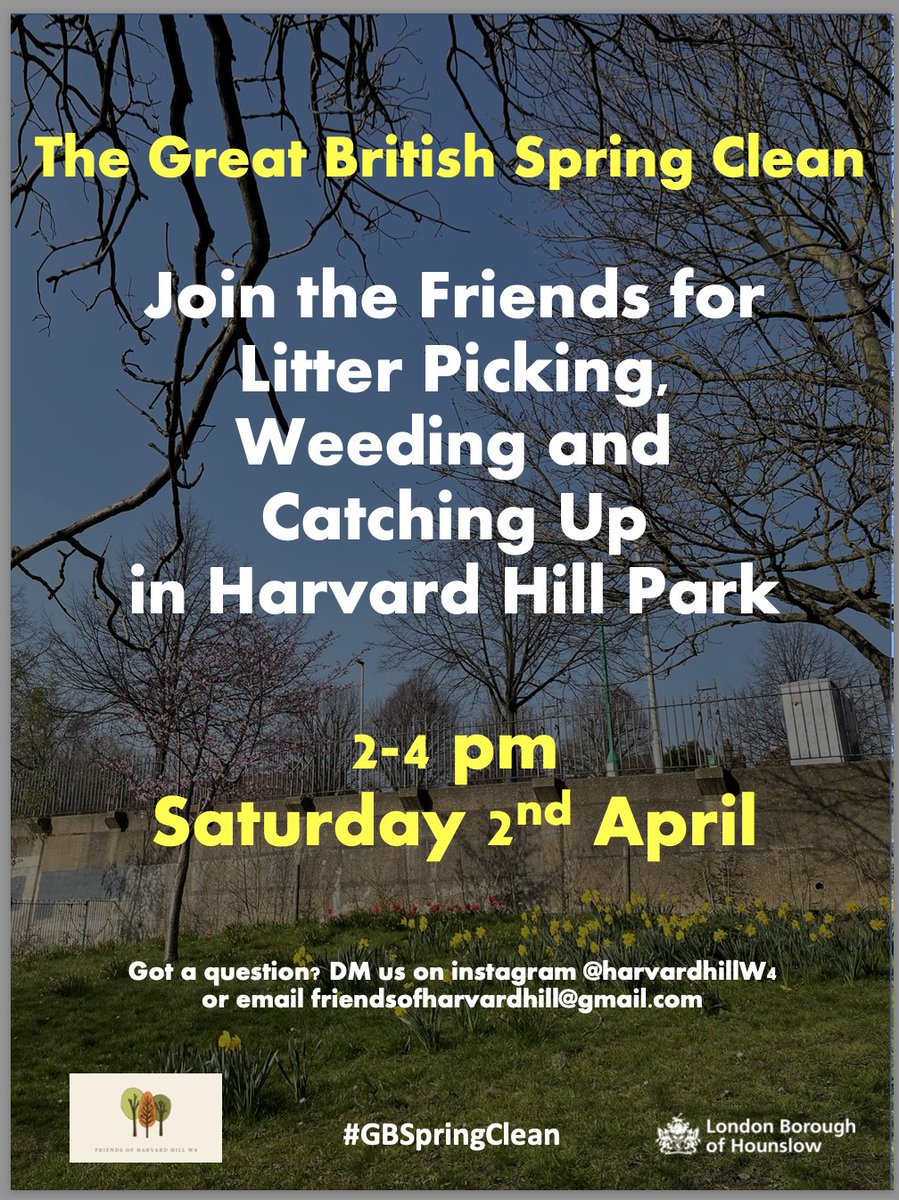 Please come and join us for a bit of spring cleaning in Harvard Hill park on Saturday 2nd April from 2-4pm. Gloves and litter pickers provided but please bring a trowel. 🌼🌸🍃