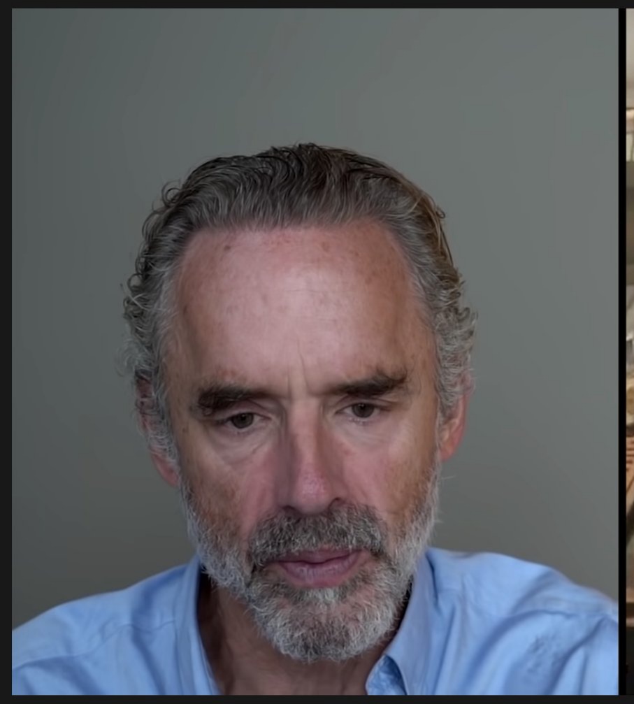 Every picture I see from Jordan Peterson's podcast looks like he just got arrested for stealing panties off clothes lines and possession of methamphetamine