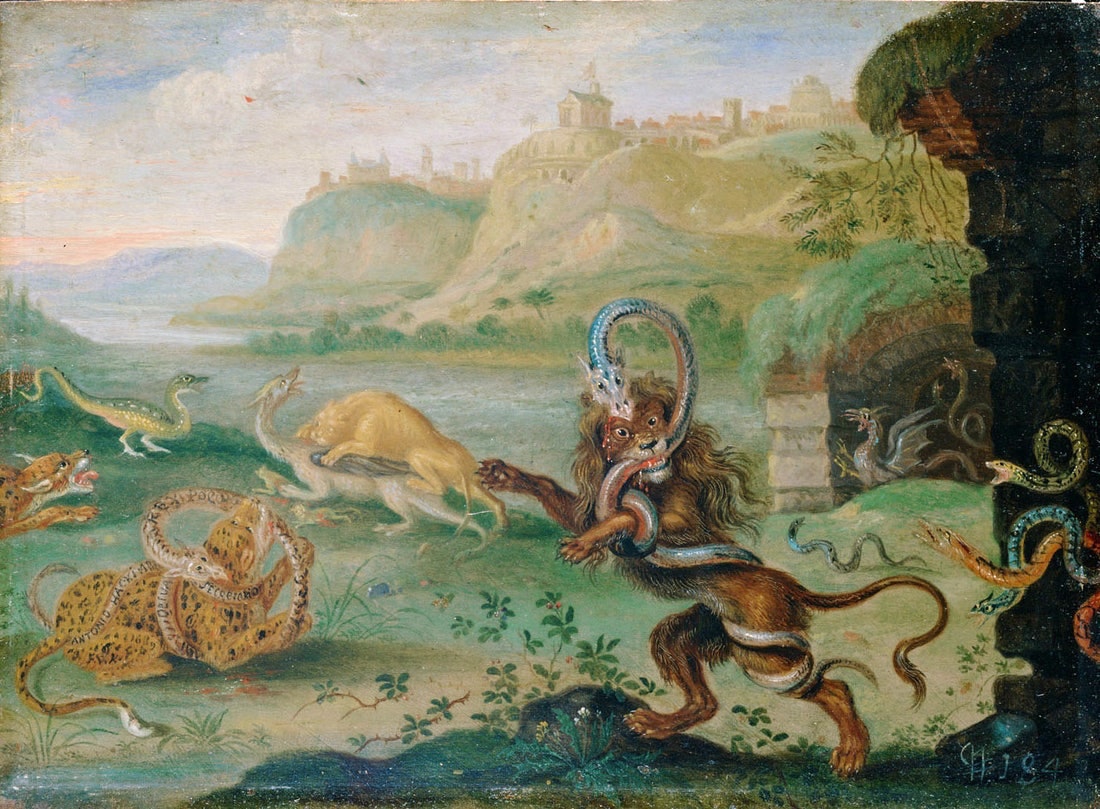 PublicDomainRev's tweet photo. In these bewildering landscapes (ca. 1689) by Ferdinand van Kessel, 64 cities across 4 continents are depicted as mere backdrops to the antics of animals — the built environment of the human world almost superfluous. More here: https://t.co/svAwaCsMK9 https://t.co/NCQ8MzPOYt