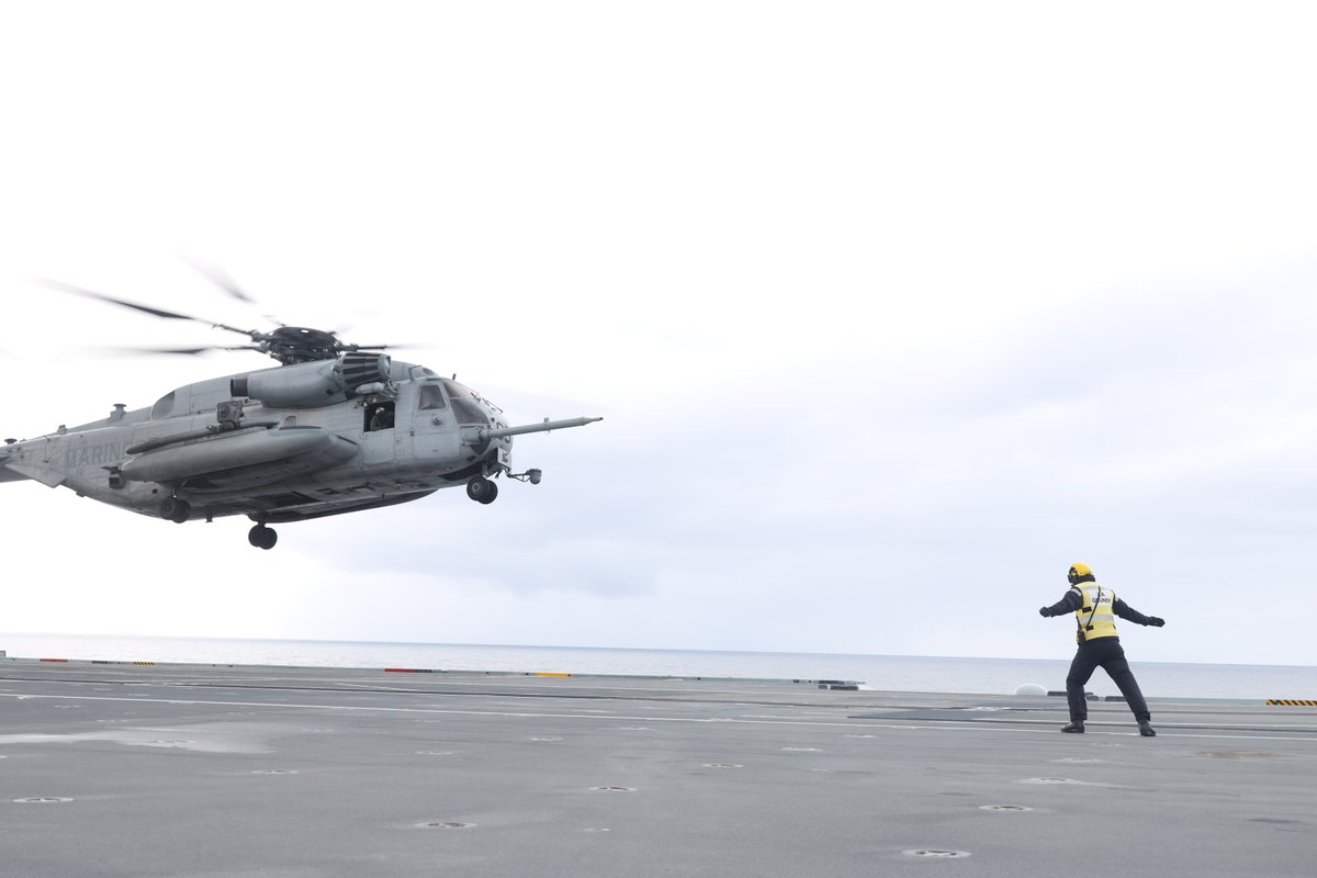 CH-53E Super Stallion aircraft with <a href="/2nd_MAW/">2nd Marine Aircraft Wing</a> land on the HMS Prince of Wales with direction from <a href="/RoyalNavy/">Royal Navy</a> Sailors during Cold Response 2022 in the Norwegian Sea, March 24.

#ColdResponse22 is a biennial exercise with participation from 27 <a href="/NATO/">NATO</a> allied nations and partners.