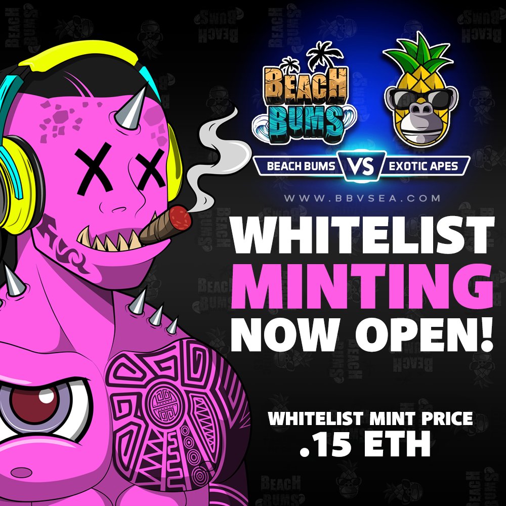 bbvsea's tweet photo. Whitelist minting is now open and available. Please visit https://t.co/37pPI8XJwI to grab your bums/apes ! https://t.co/ij9vWM4Fct