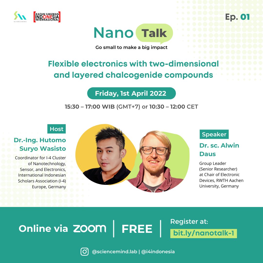AlwinDaus's tweet photo. I will speak about my research at the first NanoTalk hosted by the Int. Assoc. of Indonesian Scient., thanks for the invite Dr. Wasisto!

Register at https://t.co/ri9IqUui84

@i4indonesia @2DResearch @2DMAT2022 #flexible  #nanotechnology #2d #semiconductor #energy #noaprilsfool https://t.co/tCk3ZGYdUM