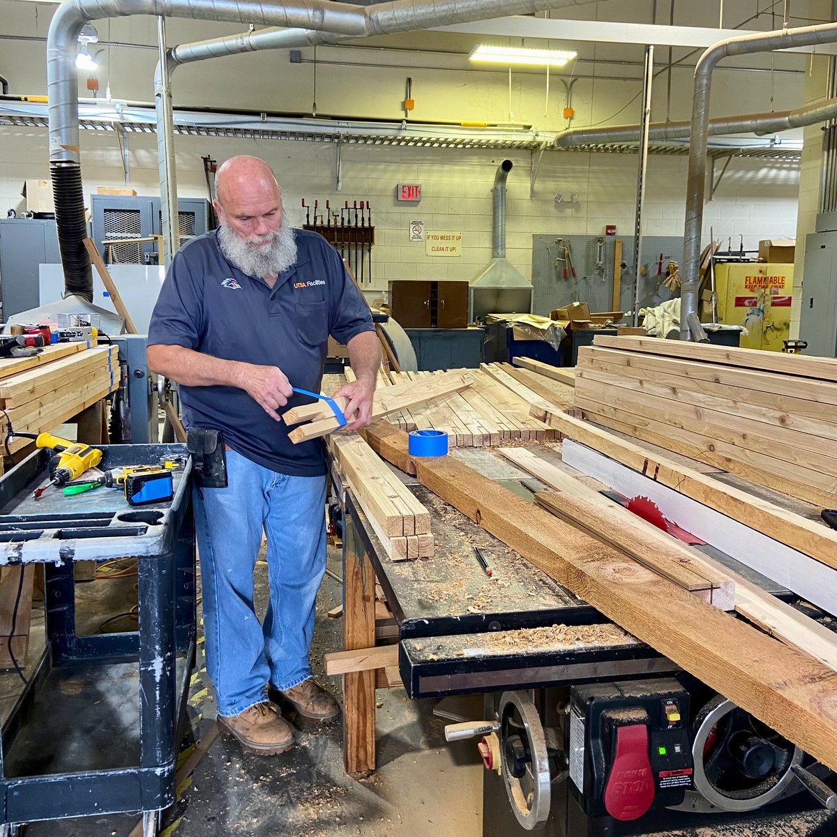 UTSAFacilities's tweet photo. Meet James Kuykendall! 👋 He’s is a painter at Facilities with a passion for carpentry.

He says, “I’ve worked in carpentry since I was 14 years old. It has definitely become my favorite hobby outside of work. That’s why I enjoy helping our carpenters whenever possible.” https://t.co/EZjzSDXc5K