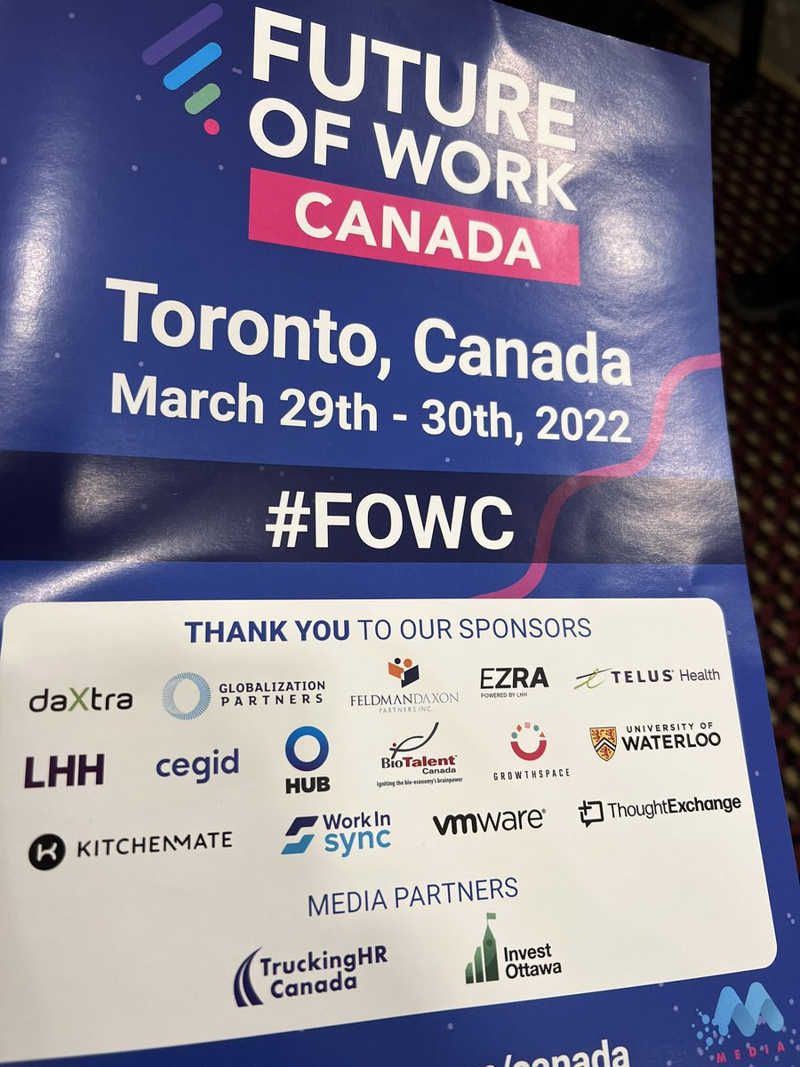 GerryGomezMTL's tweet photo. Excited to be at Future Of Work Canada…in person!  Looking forward to 2 great days of learning and exchanging with industry leaders!  #FOWC #FutureOfWork2022 https://t.co/877D03SsIa